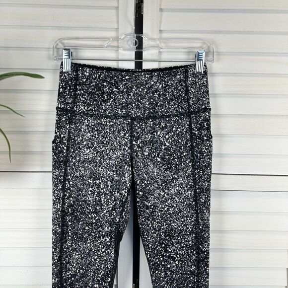 Lululemon Pace‎ Rival Crop Marathon Splatter White Black Leggings Womens Size 4 - Picture 2 of 10